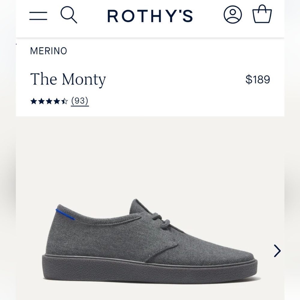 Men's Rothy's Marino Wool "The Monty" in Mountain Grey, size 14